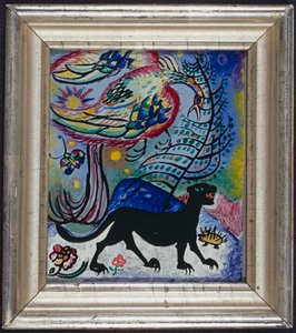 Pássaro de fantasia e pantera negra de Wassily Kandinsky