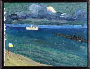 Rapallo (Itália). Paisagem com um barco a vapor (Rapallo. Paisagem com um barco a vapor). Pintura de Vassily Kandinsky (ou Wassily Kandinski ou Kandinskij) de Wassily Kandinsky