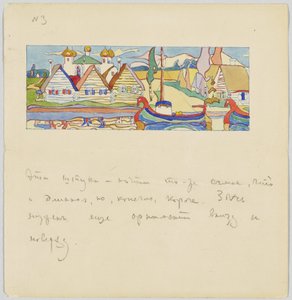 Aldeia russa no rio com navios de Wassily Kandinsky