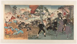 A grande batalha perto de Jiuliancheng Kurenjo fukin daigekisen no zu (título do objeto) de Watanabe Nobukazu