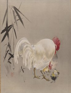 Galo e galinha com pintinhos, ca. 1887 de Watanabe Seitei