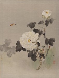 Rosas, pássaro jovem e uma borboleta, ca. 1887