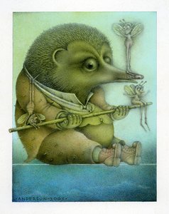 Balancing Hedgehog and Friends, 2003 (técnica mista sobre cartão) de Wayne Anderson