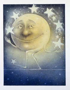 A lua a fazer malabarismos com as estrelas nocturnas de Wayne Anderson