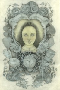 Retrato de Alice no espelho, 2022 (grafite, lápis de cor, aguarela) de Wayne Anderson