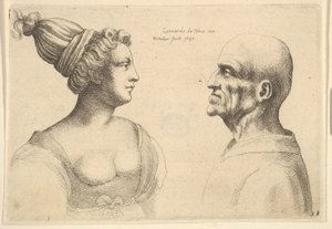 Uma mulher com cabelos amarrados para trás e um careca de frente para o outro, 1645. de Wenceslaus Hollar