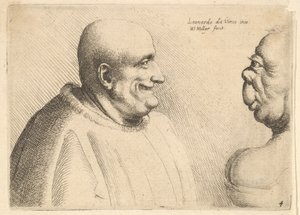 Um homem grande, com a cabeça careca, de frente para uma mulher grotesca, 1625-77. de Wenceslaus Hollar