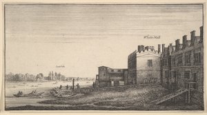 Uma vista do palácio de Lambeth do rio nas escadas de Whitehall, 1625-77. de Wenceslaus Hollar