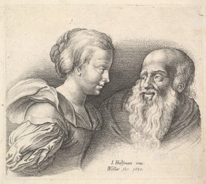 Um velho e uma menina, depois de Hulsman, 1635. de Wenceslaus Hollar