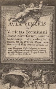 Salão de assembleia em Veneris: Página de título, 1644. de Wenceslaus Hollar