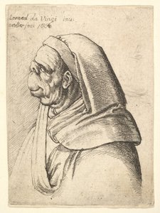 Busto de homem com nariz pequeno e virado para cima e lábio superior muito alto, com capuz, em perfil ..., 1666. de Wenceslaus Hollar