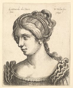 Busto de uma mulher olhando para baixo, à esquerda, com cabelos elaboradamente decorados, 1648. de Wenceslaus Hollar