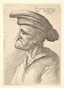 Busto de homem idoso com nariz que se encontra com o lábio inferior, com gola larga e plana no perfil t ..., 1665. de Wenceslaus Hollar