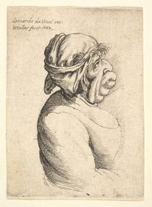Busto de mulher com a boca saliente, usando vestido decotado e pano amarrado à cabeça ..., 1660. de Wenceslaus Hollar