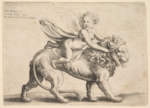 Cupido em um leão, 1652. de Wenceslaus Hollar