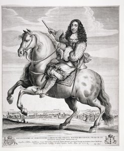 Retrato equestre de Carlos II (1630-85) com uma paisagem, publicado c.1670 de Wenceslaus Hollar