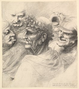 Cinco cabeças grotescas, incluindo um homem idoso com uma coroa de folhas de carvalho, 1646. de Wenceslaus Hollar