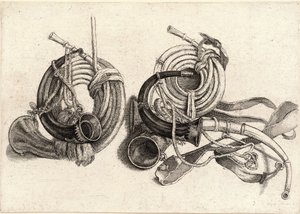 Cinco chifres de caça de Wenceslaus Hollar