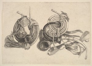 Cinco chifres de caça, 1625-77. de Wenceslaus Hollar