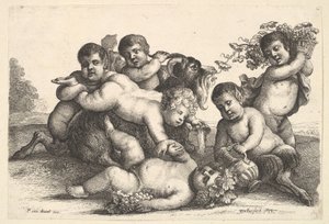 Quatro meninos, dois sátiros e uma cabra, 1654. de Wenceslaus Hollar