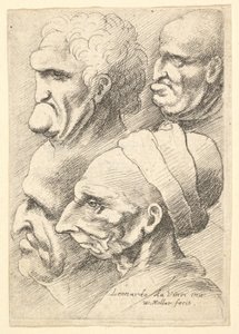 Quatro cabeças grotescas no perfil para a esquerda, 1625-77. de Wenceslaus Hollar