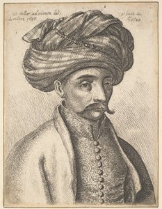 Cabeça e ombros de um turco, com bigode e turbante grande, 1645. de Wenceslaus Hollar