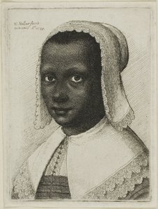 Cabeça de uma mulher negra com um chapéu de lenço de renda de Wenceslaus Hollar