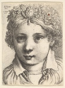 Cabeça de uma jovem garota vestindo uma touca de jóias, ca. 1645 de Wenceslaus Hollar