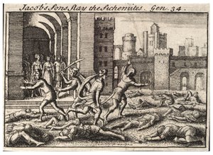 Os filhos do Jacob a matar os Shechemites. Estado 2 de Wenceslaus Hollar
