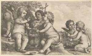 Jesus, São João Batista e quatro querubins, 1625-77. de Wenceslaus Hollar