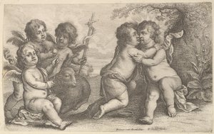 Jesus e São João abraçando, com Querubins, 1646. de Wenceslaus Hollar