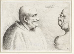 Cabeças de um grande homem careca e de uma mulher grotesca
Variie figurae et probae (título da série)
Caricaturas, cabeças e deformidades após Leonardo da Vinci (título da série) de Wenceslaus Hollar