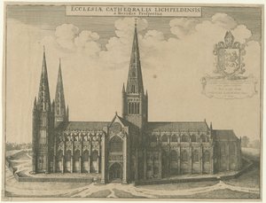 Catedral de Lichfield - vista sul: gravura de Wenceslaus Hollar