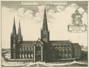 Catedral de Lichfield - vista sul: gravura, 1672 de Wenceslaus Hollar