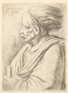 Homem com traços caricaturados e cabelos escorrendo para trás, no comprimento médio para a esquerda, 1648. de Wenceslaus Hollar