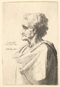 Homem com expressão triste para a esquerda com a mão emergindo da capa, 1625-77. de Wenceslaus Hollar