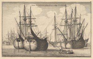 Mercantoriæ navios holandeses, geralmente vlieten Dutch Cargueiros ou flauta, 1647. de Wenceslaus Hollar