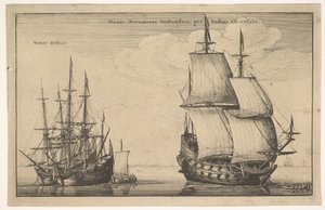 Os navios mercantes navegam pelas Índias Ocidentais Holandesas, Leste da Índia, 1647. de Wenceslaus Hollar