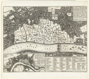 Mapa de Londres após o Grande Incêndio de 1666 A Map or Groundplot of the City of London and the Suburbes (...) (título no objeto)