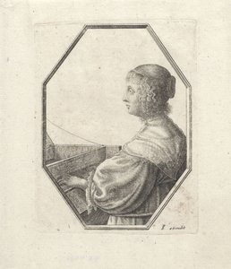 Retrato de uma mulher atrás de um virginal de Wenceslaus Hollar