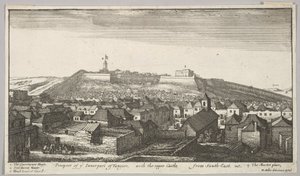 Perspectiva da parte interna de Tânger, com o Castelo superior, do sudeste, 1669-73. de Wenceslaus Hollar