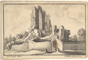Ruínas e um portão gradeado no Monte Esquilino em Roma, 1673. de Wenceslaus Hollar