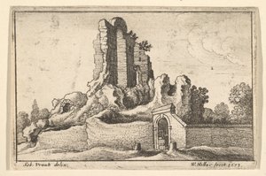Ruínas e um portão barrado no Monte Esquilino, em Roma, 1673. de Wenceslaus Hollar