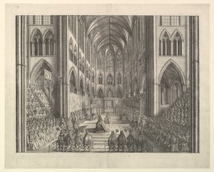 A coroação do rei Carlos II na Abadia de Westminster, 23 de abril de 1661 (de "The Entertainment of...Charles II", de John Ogilby, Londres, 1662) de Wenceslaus Hollar