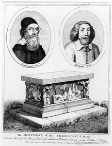O monumento dos Tradescants na jarda da igreja de St. Mary Lambeth, bar. em 1793 de Wenceslaus Hollar