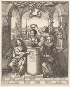The Royal Society, frontispício de Thomas Sprat, The History of the Royal Society of Lond ..., 1667. de Wenceslaus Hollar