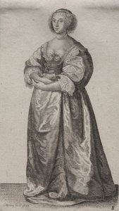 Os vários hábitos das mulheres inglesas, da nobreza às mulheres do campo como são nestes tempos: a mulher com flores de Wenceslaus Hollar