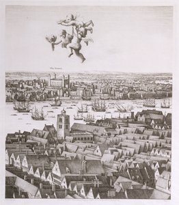 Vista de Londres, publicada em 1647 (cópia fac-símile) (detalhe) de Wenceslaus Hollar