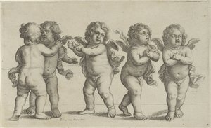 Cinco Querubins Peedopaegnion (título da série) de Wenceslaus Hollar