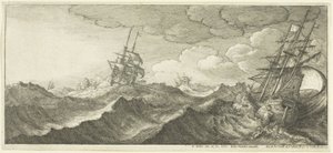Navio de guerra na calha de uma onda de Wenceslaus Hollar